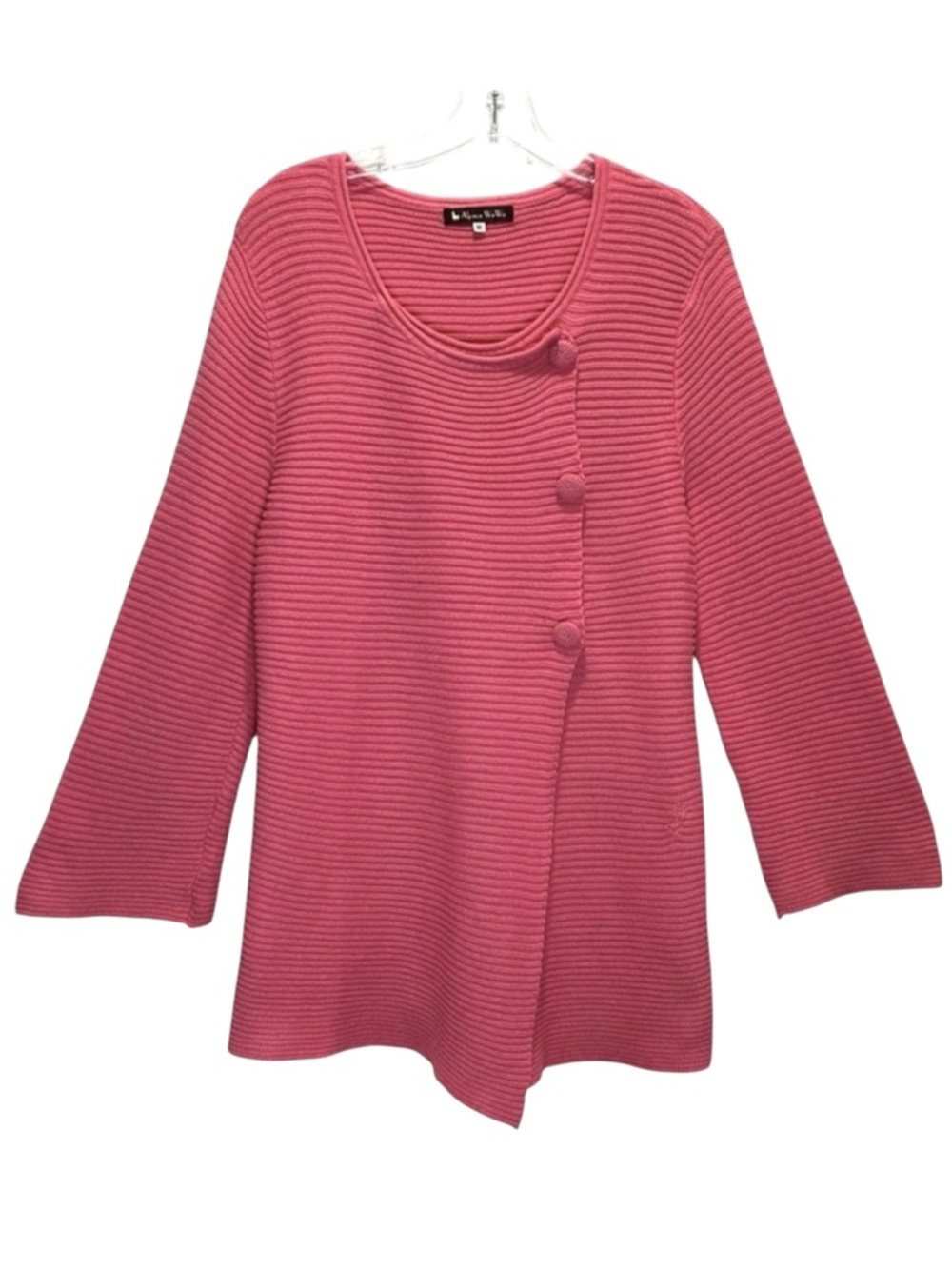 Alpaca WaWa Pink Long Line Ribbed Cotton Asymmetric Cardigan Sweater - Medium